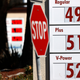Gas prices over $5 per gallon are displayed at a gas station in Hercules, California.